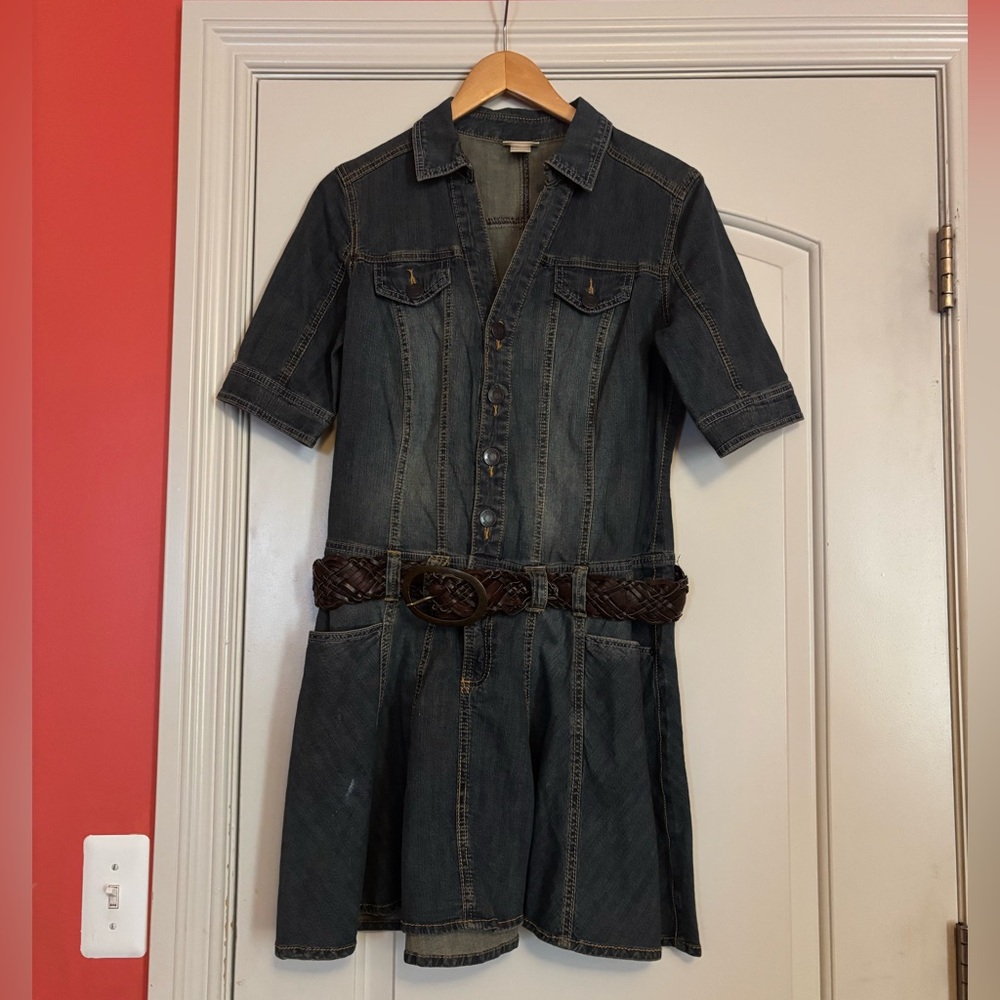MOSSIMO Vintage Denim Button-Up Dress with Belt. Size Large. Think Cowgirl!